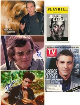 Lot of (5) Hollywood Actors Signed Photos & Programs Signed By Denzel Washington, Charlie Sheen, Billy Bob Thornton, Peter Fonda & George Clooney  (Beckett PreCert)